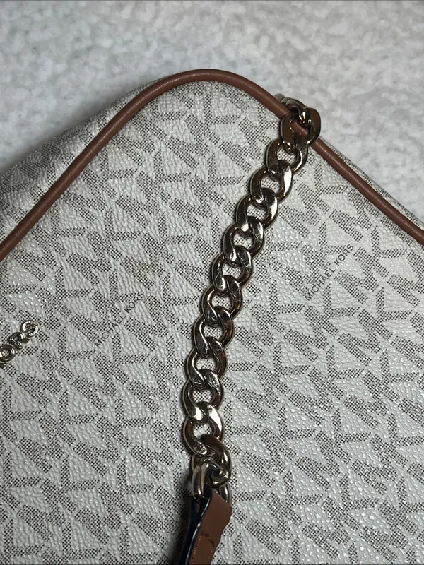 Michael Kors East West Logo Crossbody in Vanilla and Brown Trim - Image 3