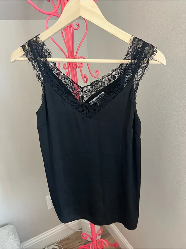 Naked Zebra Black Lace-Trim V-Neck Camisole Top - Image 2