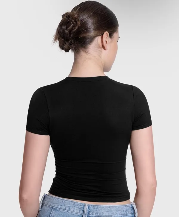 PUMIEY Women's Crew Neck Short Sleeve Tops Double Lined Slim Fit T Shirts Basic Tee - Image 3