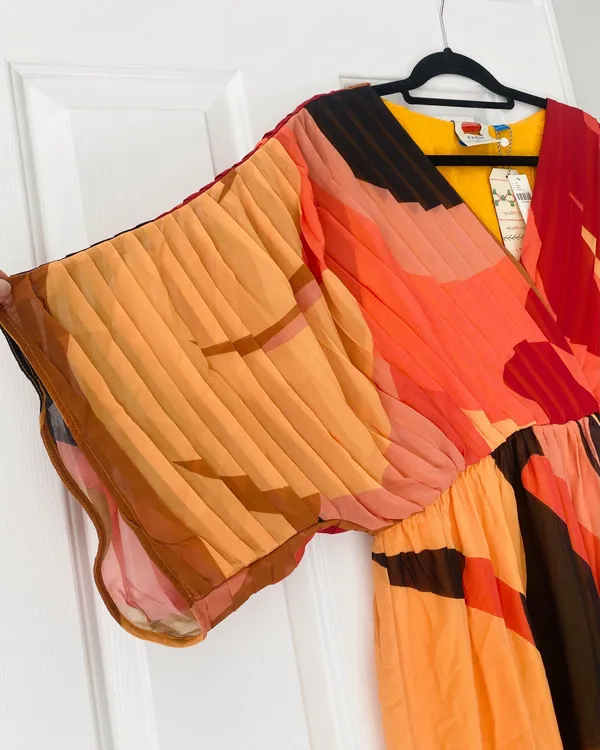 Farm Rio Pleated Wrap Front Kaftan Dress, Size S - Image 7