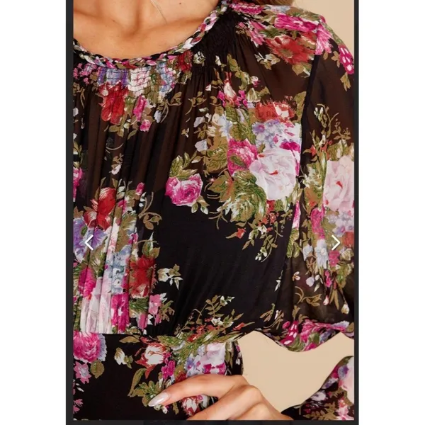 Rent the runway black/pink floral sz 2 long sleeve love shack daya dress maxi - Image 2