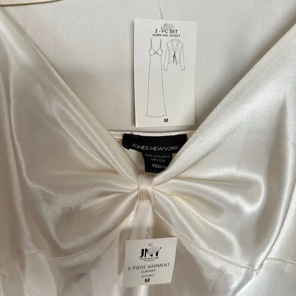 Jones New York Vintage Satin Ivory 2pc Slip Dress Set Size Medium NWT Bridal Boudoir - Image 2