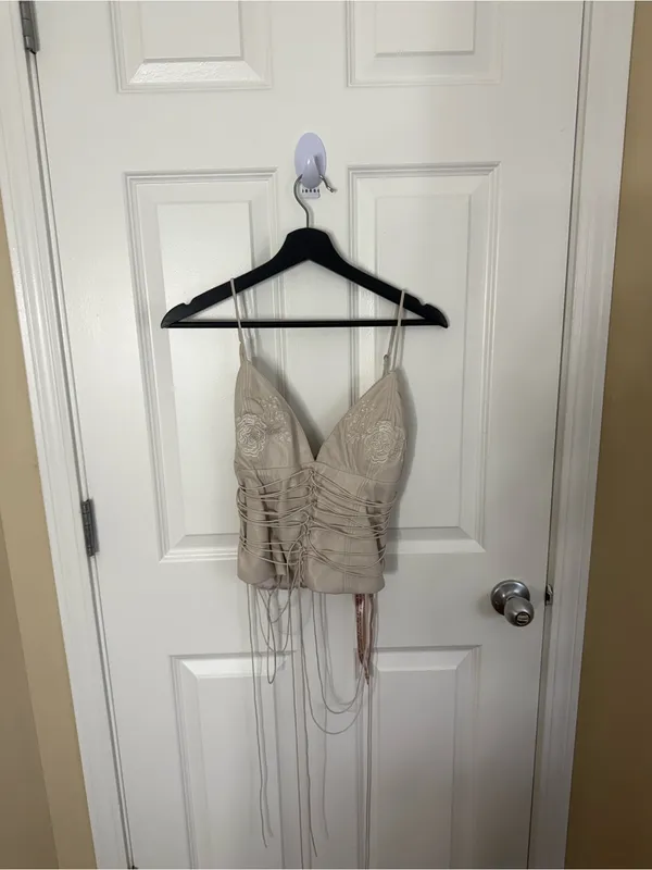 House of CB Antonella Off White Vegan Leather Corset L - Image 2