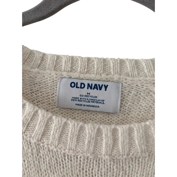 Old Navy Ivory Crewneck Sweater Women’s Medium Soft Cozy Knit Pullover Cream M - Image 3