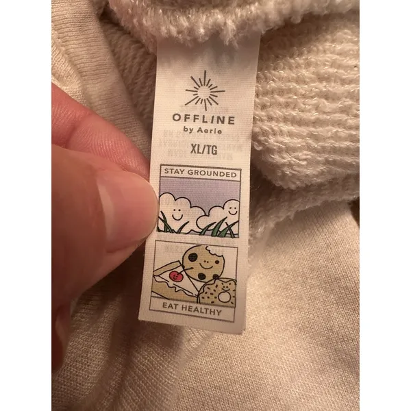 Offline By Aerie Sweatshirt Ruched Front Long Sleeve Vneck Thumbholes Beige XL - Image 7