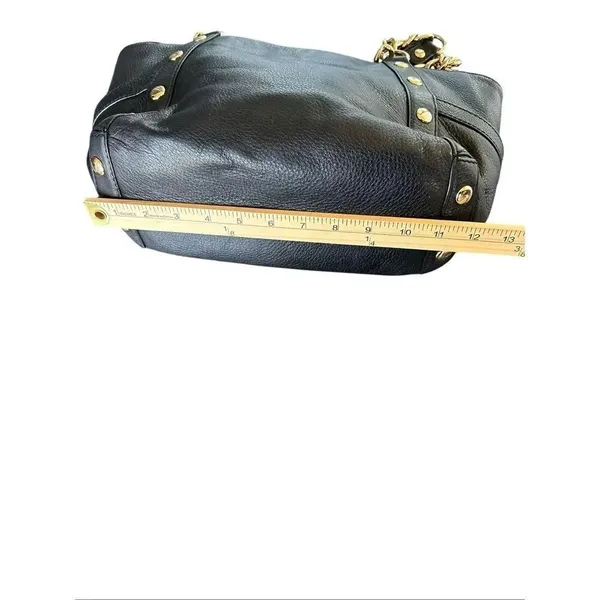 Michael Kors Delancy Shoulder Tote Bag Black Gold Pebbled Leather - Image 6