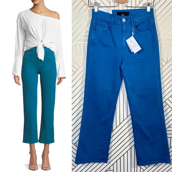 3x1 W4 Shelter Jeans Pant Wide-Leg‎ Crop Overdyed Vintage Denim Blue Size 25 - Image 2