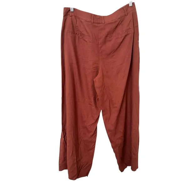 CLUB MONACO Wide Leg Linen Blend‎ Trouser Rust Brown Sz 12 - Image 3