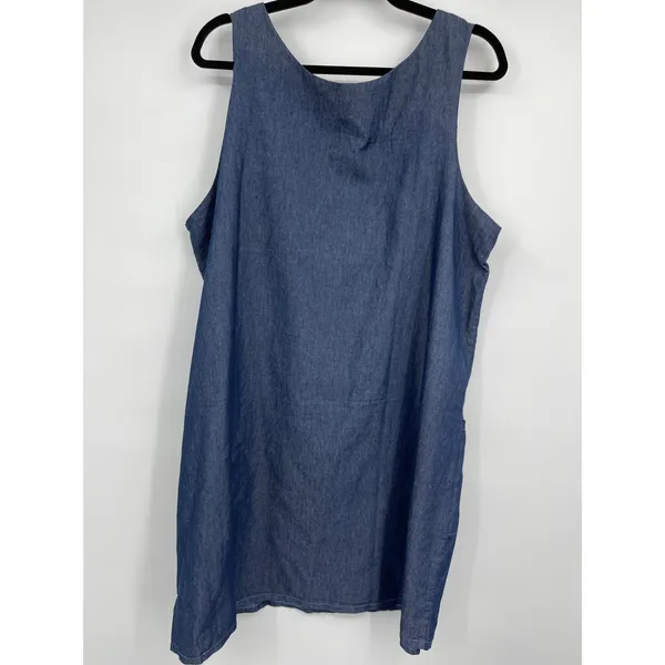 NY Collection Petite Women Mini Tank Dress Sleeveless Scoop Neck Blue PXL NEW - Image 2