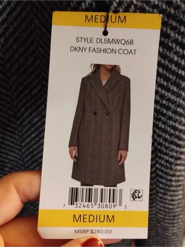 DKNY Women's HerringboneDouble Breasted Wool Blend Coat Medium New - Image 2