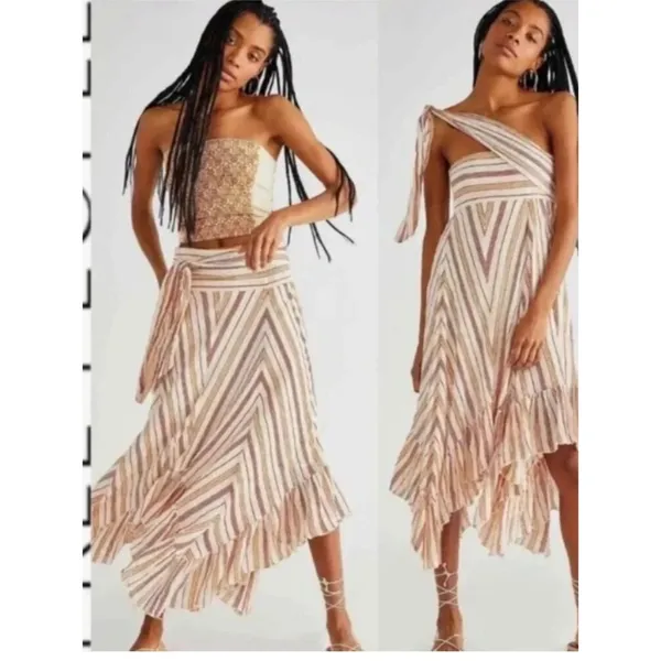 Free People Giselle Skirt/dress Ivory stripe Size Small - Image 2