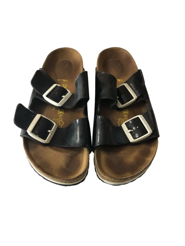 Birkenstock Arizona Sandals Black Contrast White Buckles 38 Narrow Womens Size 7 - Image 2