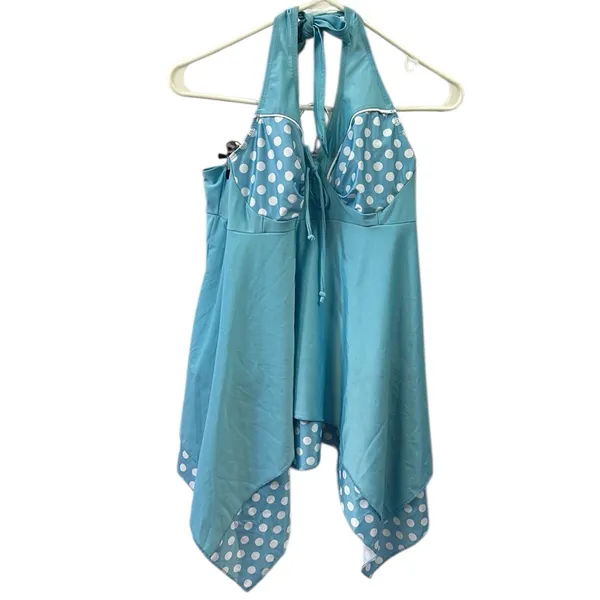 Hula Honey Blue Polka Dot Halter Tie Layered Tankini Top Womens Plus Size 3X - Image 8