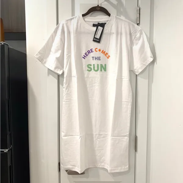Nasty Gal Here Comes the Sun T Shirt Dress M Short Sleeve White - Image 3
