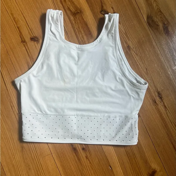 Cropped, All White Lululemon Tank Top With Mesh Bottom - Image 2