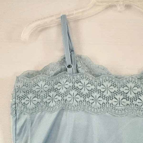 Petite Sophisticate Women’s blue Lace Sequined Satin Beaded Cami Vintage‎ Large - Image 4
