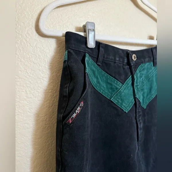 Vintage Blaze Equestrian Bareback‎ Riding Jeans Sz 26 Black Green Colorblock - Image 4