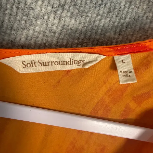 Soft Surroundings Size-L Maxi Dress Orange Tie Dye Metallic Gold Embroidered - Image 4