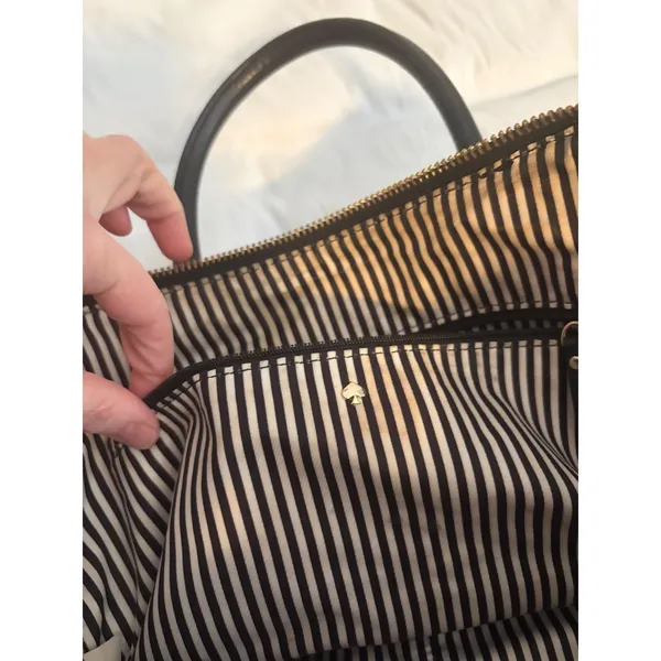 Kate Spade Black Pebbled Leather Satchel Handbag Gold Hardware‎ Striped Lining - Image 4
