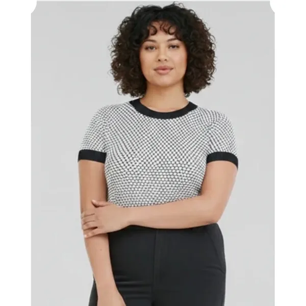 Maison Jules Sweater Top Womens XL Black White Honeycomb Mod‎ Textured Crew Neck - Image 2