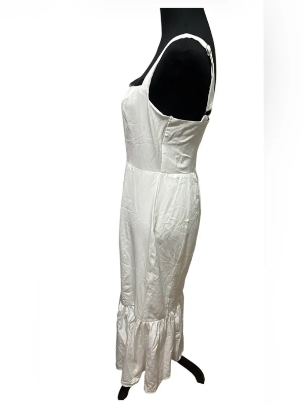 White Square-Neck Slip Dress with Ruffle Hem - Image 2