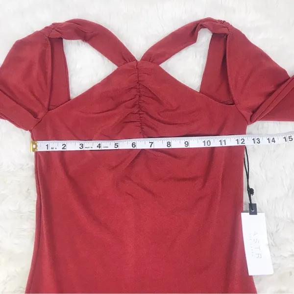 ASTR Brick Red Cutout Long Sleeve Midi Dress Size‎ XS Cockail Party Fall Winter - Image 10