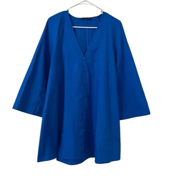 Zara Blue Voluminous Aline Mini Cotton Oversized Dress(Size Small) - Image 3
