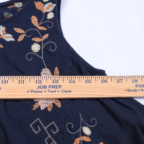 Free People Embroidered Swing Tank Top Women XS Navy Blue Floral Open Back Boho - Image 9