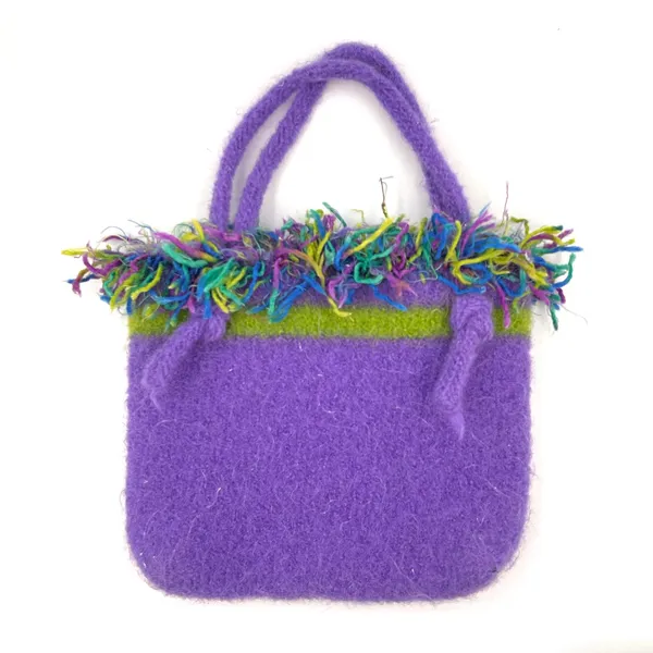Hand Felted Wool Tote Bag Purple Handmade Boho Cottagecore Whimsy Fairy‎ Purse - Image 3