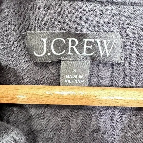 J. Crew Size S Gauzy Brushed Cotton Split V‎ Neck Roll Sleeve Black Mini Dress - Image 8
