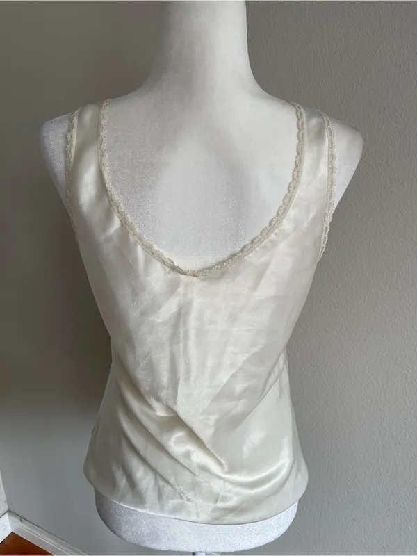 Silk-Look Cream Lace Trim V-Neck Cami Top - Image 4