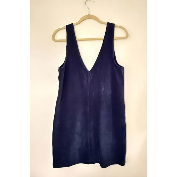 Marine Layer Leighton Navy Blue Corduroy V Neck Shift Pinafore Dress Pocket Sz M - Image 3