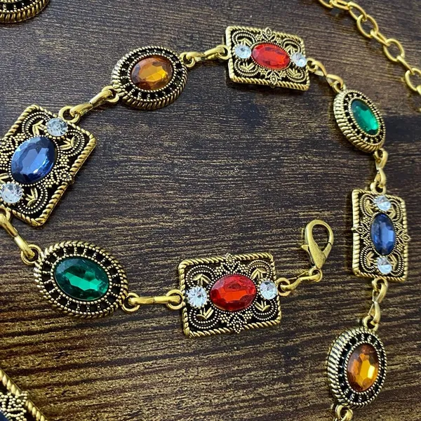 Women's Gold Colorful Jewel Chain Belt, Fits 26-43 Inches, X7GA1396 - Image 7
