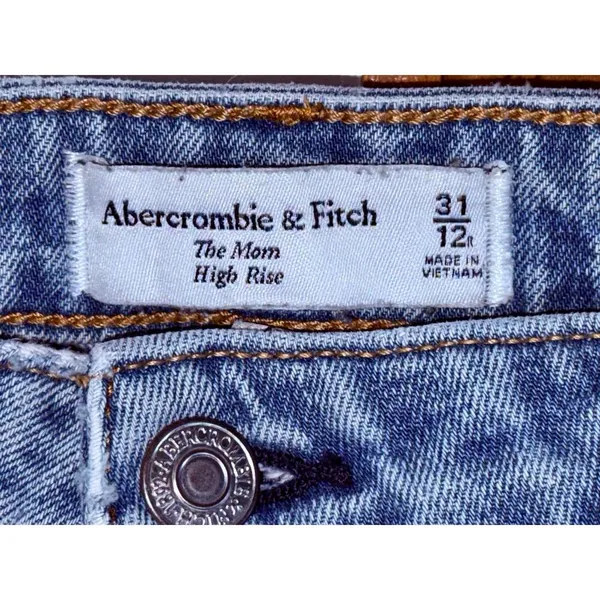 Abercrombie & Fitch Curve Love Mom High Rise Blue Denim Jeans Womens Size 31 12 - Image 3