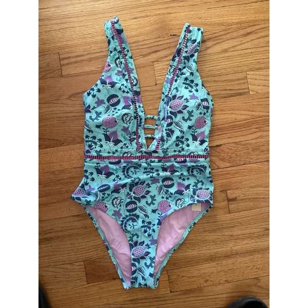 NWT Nanette Lepore Floral‎ Plunge One Piece Swimsuit Size 4 - Image 2