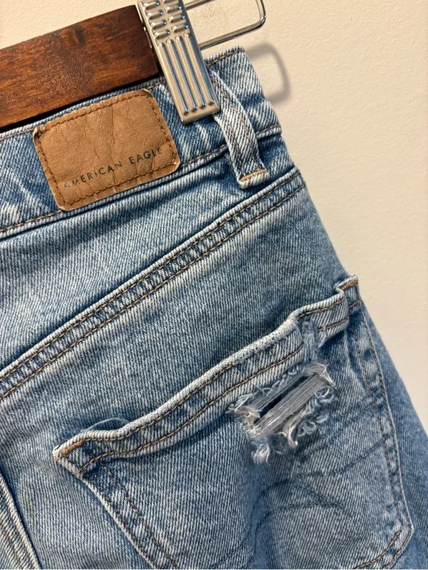 American Eagle 000 Highest Rise Baggy Straight Distressed Ripped Jeans Y2K - Image 7