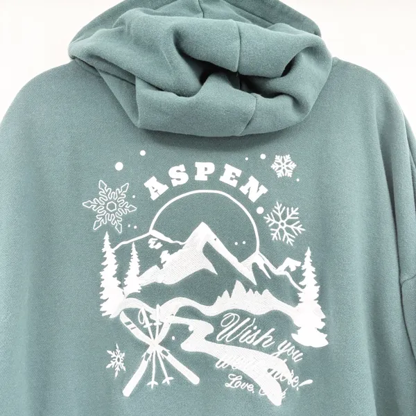 PINK Victorias Secret Womens Love Aspen Graphic Ski‎ Zip Up Hoodie Size XL Teal - Image 6