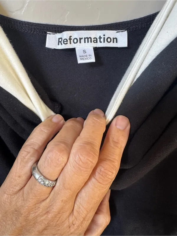 Reformation Black Midi Dress with White Straps - Image 9
