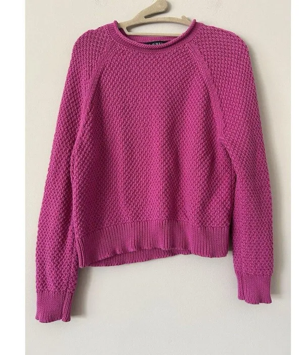 Lauren Ralph Lauren Pink Cotton Waffle Knit Sweater Size Medium Preppy Chic - Image 13
