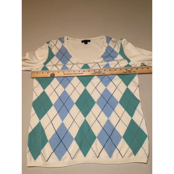 Tommy Hilfiger White Lightweight Argyle Sweater – Size L - 100% cotton - Image 4