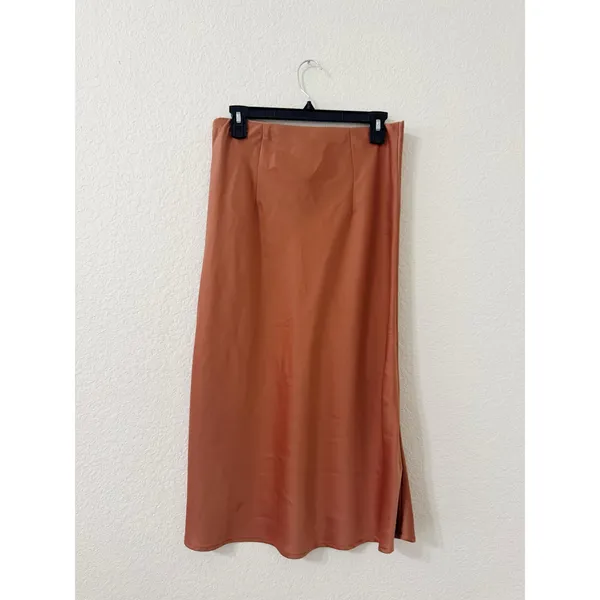 Rachel Zoe Satin Slip Midi Skirt Size 6 Bronze Copper Bias Cut - Image 3