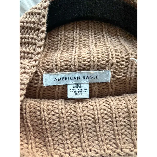 American Eagle Tan Brown Chunky Mock Neck Sweater Shaker Knit Oversized XS/S - Image 4