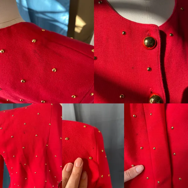 Vintage 80s Gold Studded Red Jacket - Image 5