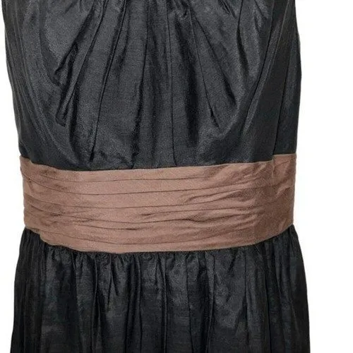 WHITE HOUSE BLACK MARKET Black With Brown Ruched Waist Cotton‎ Silk Dress EUC 4 - Image 4