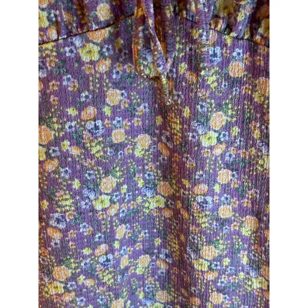 Vero Moda Purple Floral Crinkle‎ Mini Dress XS Milkmaid Tie Front Adj. Strap - Image 4