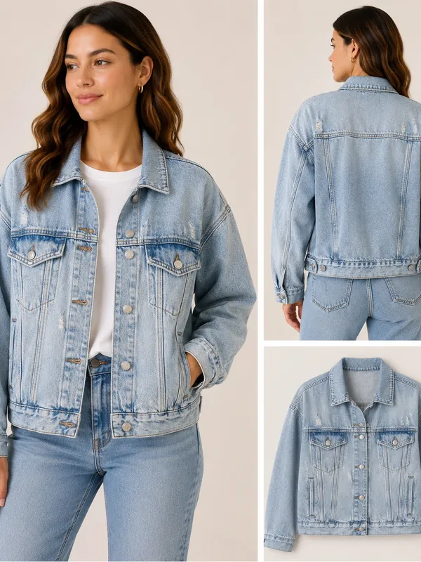 Light Wash Denim Jacket with Distressed Detail - Image 9