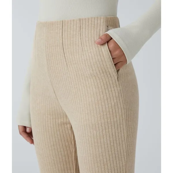 Halara Ribbed Knit High Waisted‎ Side Zipper Pockets Casual Flare Pants Small - Image 4