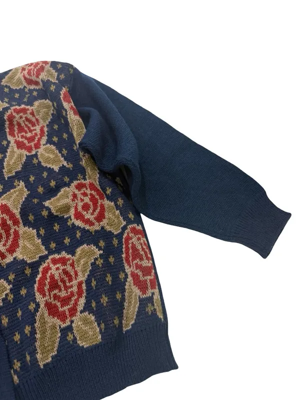 Pendleton Navy Floral Rose Print Cardigan Sweater Wool Knit Button Large Women's - Image 6