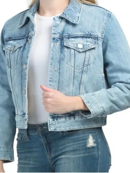 HM Light Wash Denim Sherpa Lined Boxy Jacket Size S Like New Trucker - Image 8