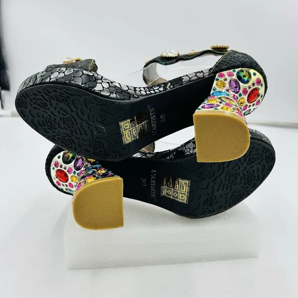 L'ARTISTE SPRING STEP Jewell Sz US 5.5-6 EUR36 Embellished Heel Platform Sandals - Image 10